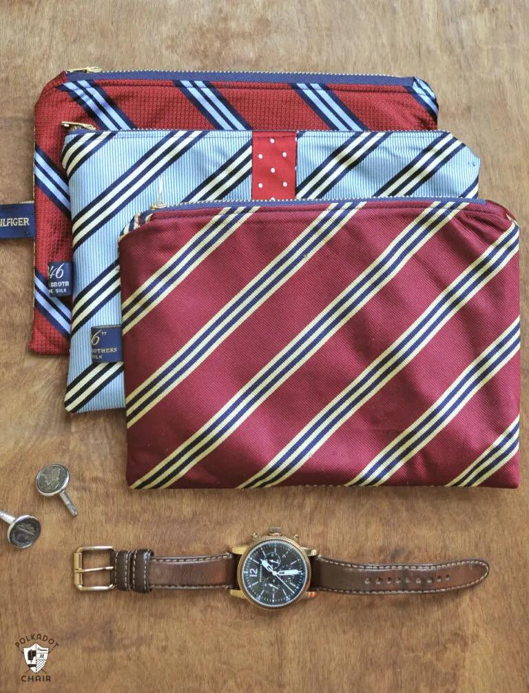 DIY necktie zip pouches