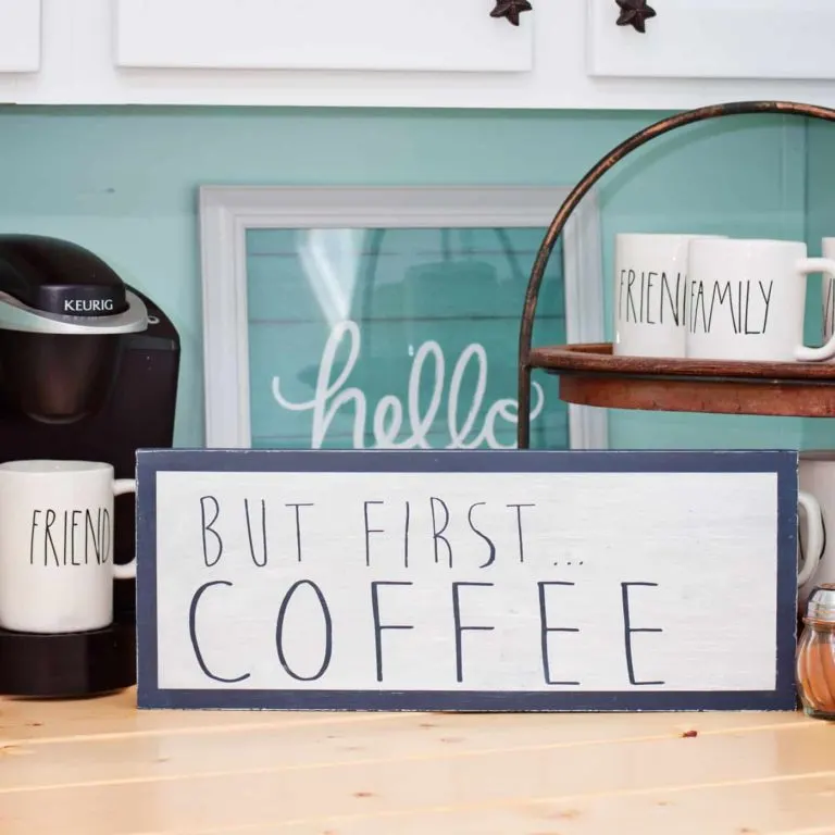 diy rae dunn inspired coffee bar sign for the kitchen