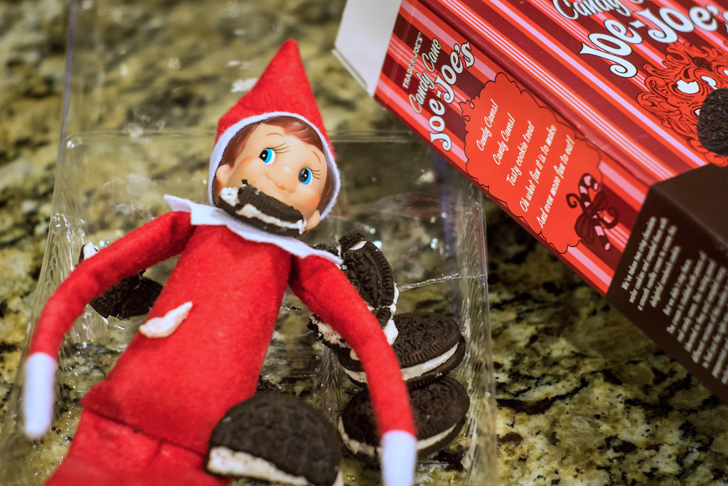 Elf on the shelf stuffed with cookies