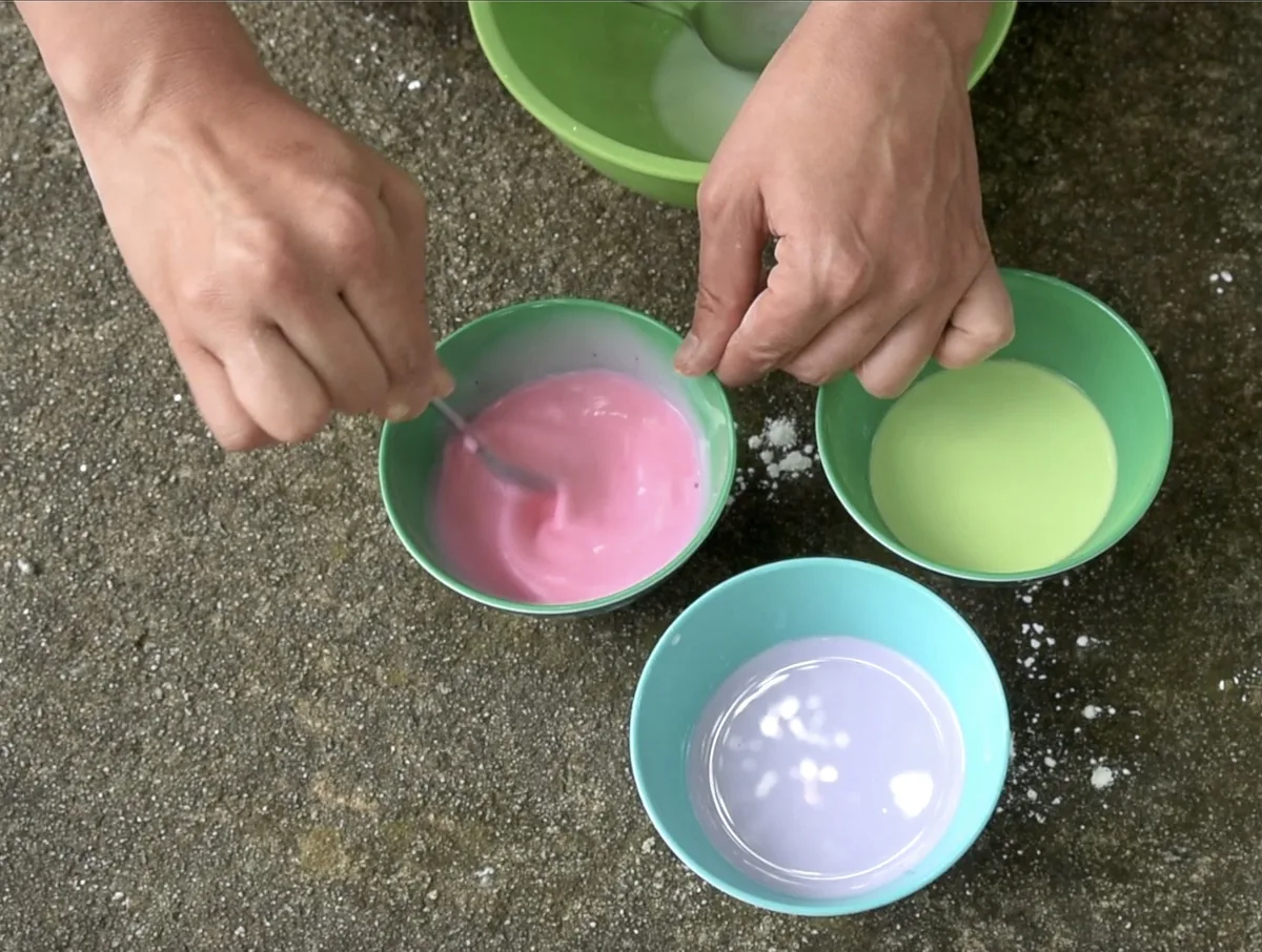 Mixing the chalk paint colors in the bowls