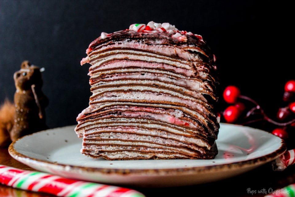 Candy Cane Chocolate Crepe Cake