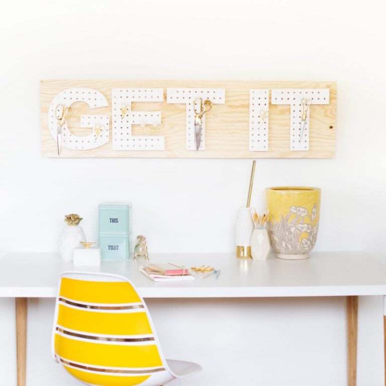 DIY pegboard letters for office organization