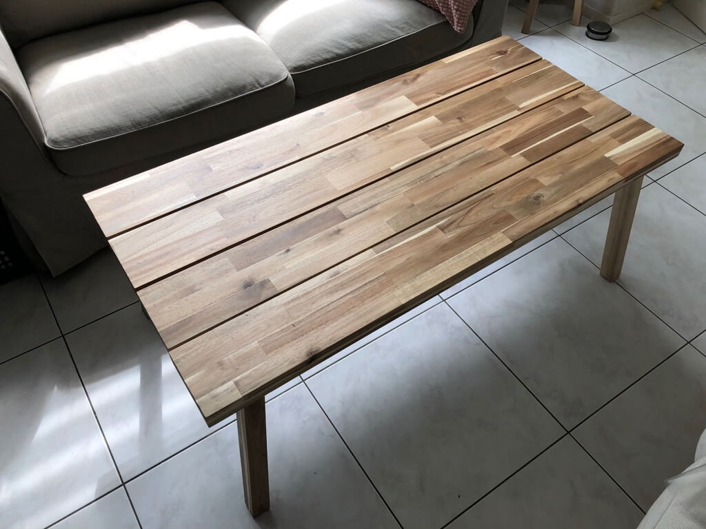 Combine 2 IKEA SKOGSTA benches to make a coffee table