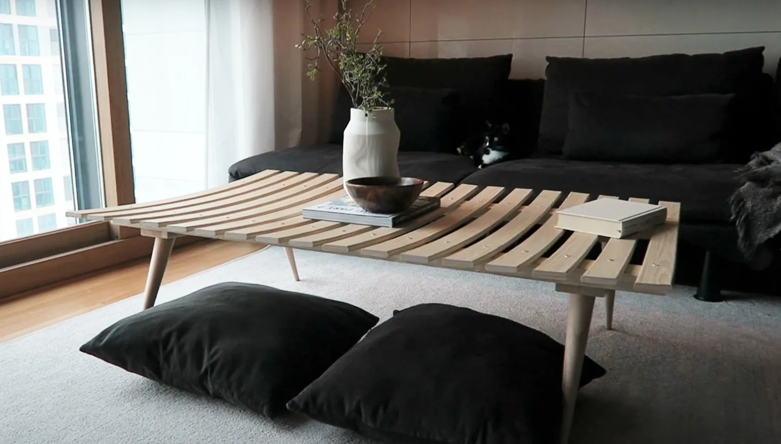 LURÖY slatted bed base to coffee table