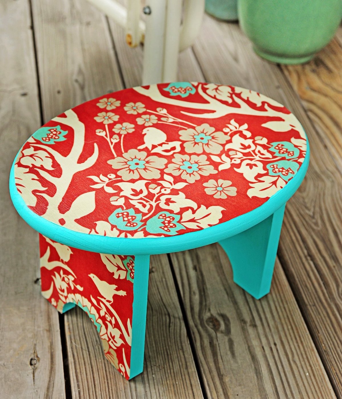 DIY Step Stool Makeover with Fabric and Mod Podge