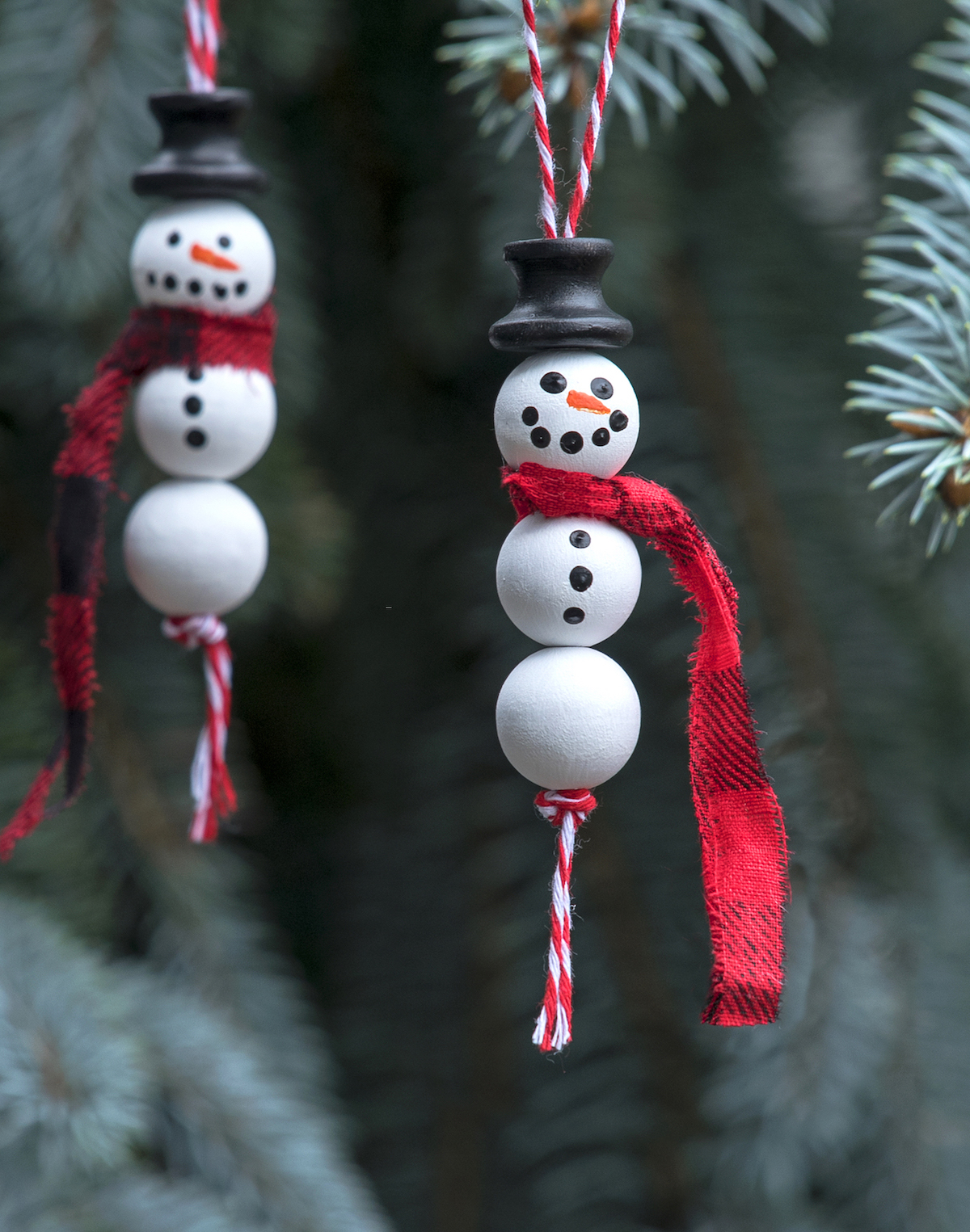 Wood bead snowman Christmas ornaments