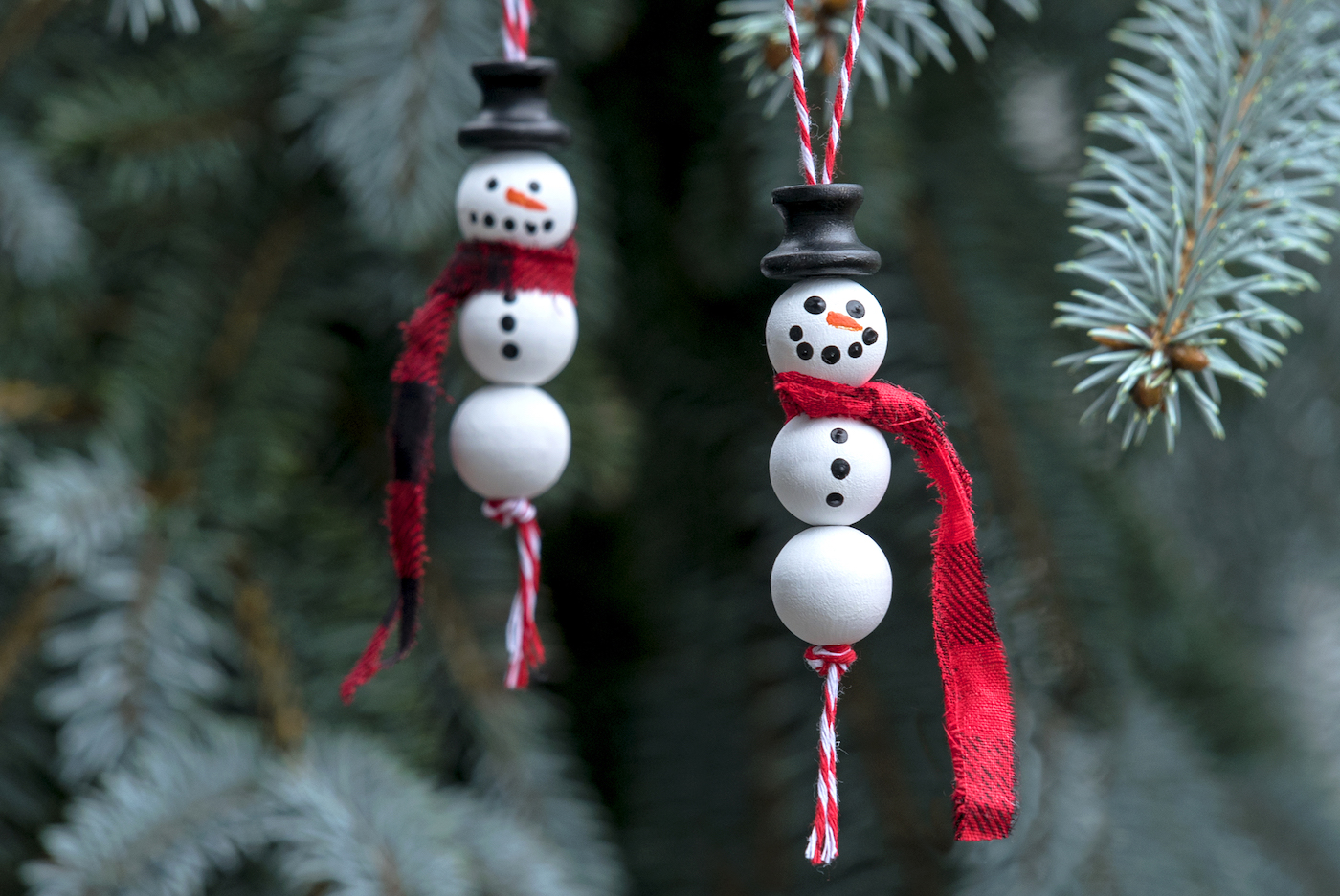 Wooden bead snowman ornaments