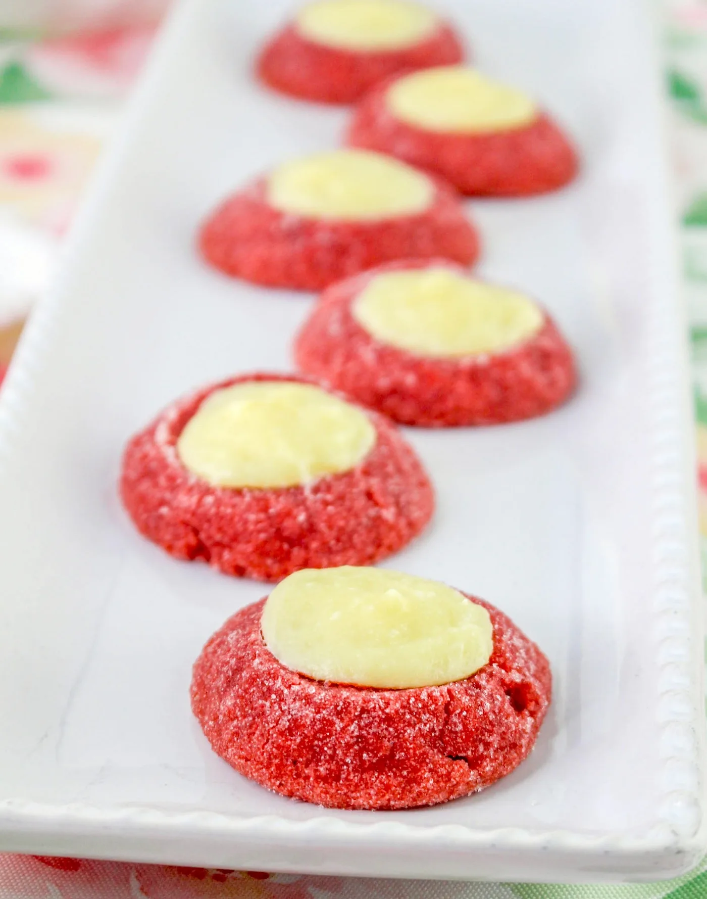 red velvet thumbprint cookies with cream cheese filling