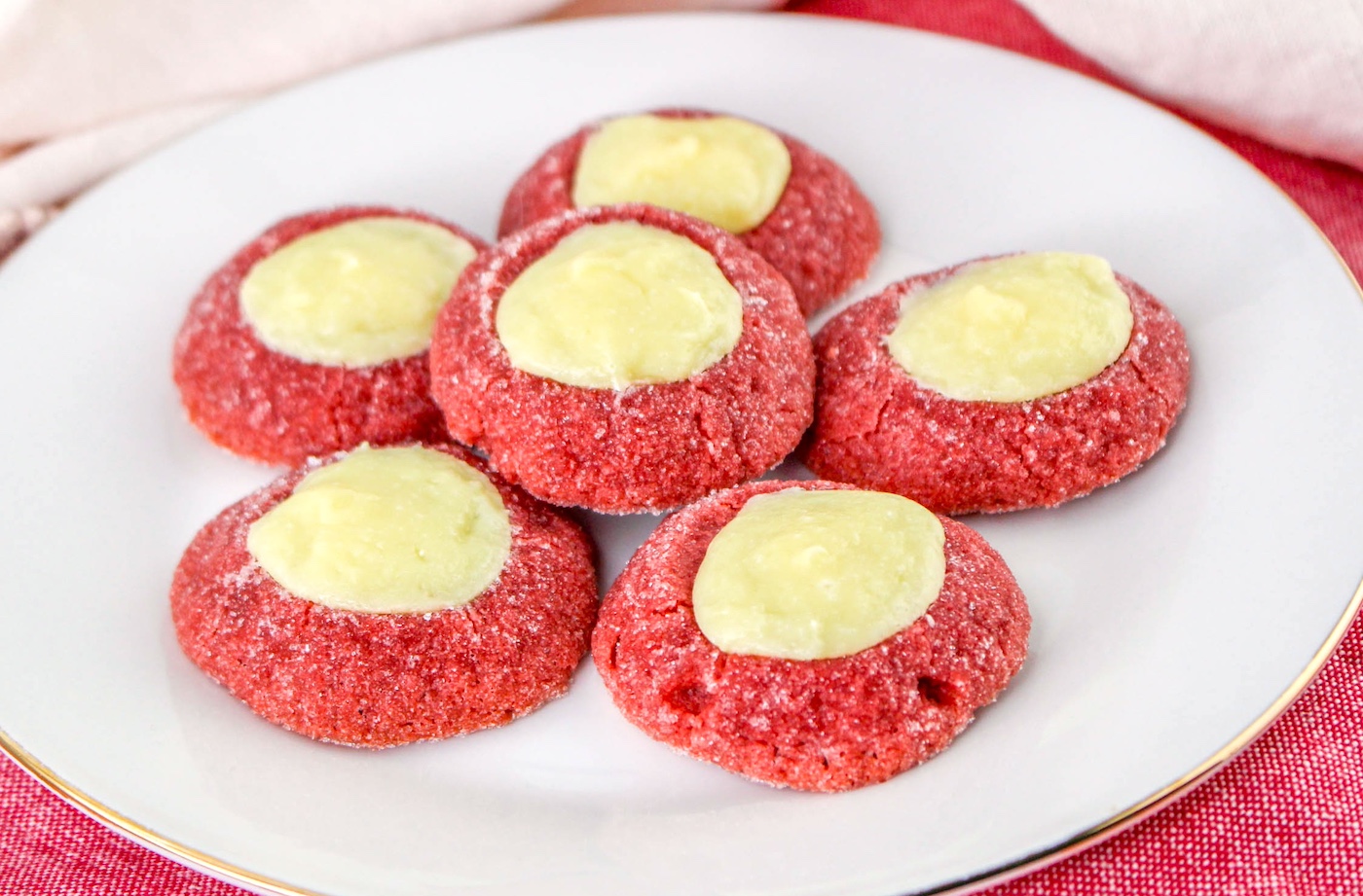red velvet thumbprint cookies