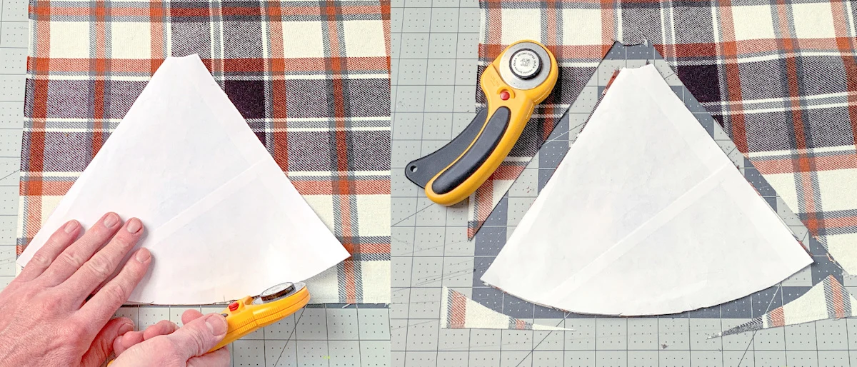 Cutting the template out of the fabric using a rotary cutter