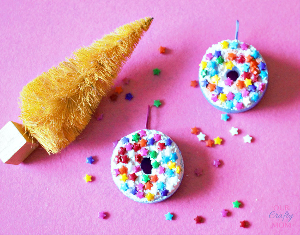 DIY donut Christmas ornaments made from pool noodles