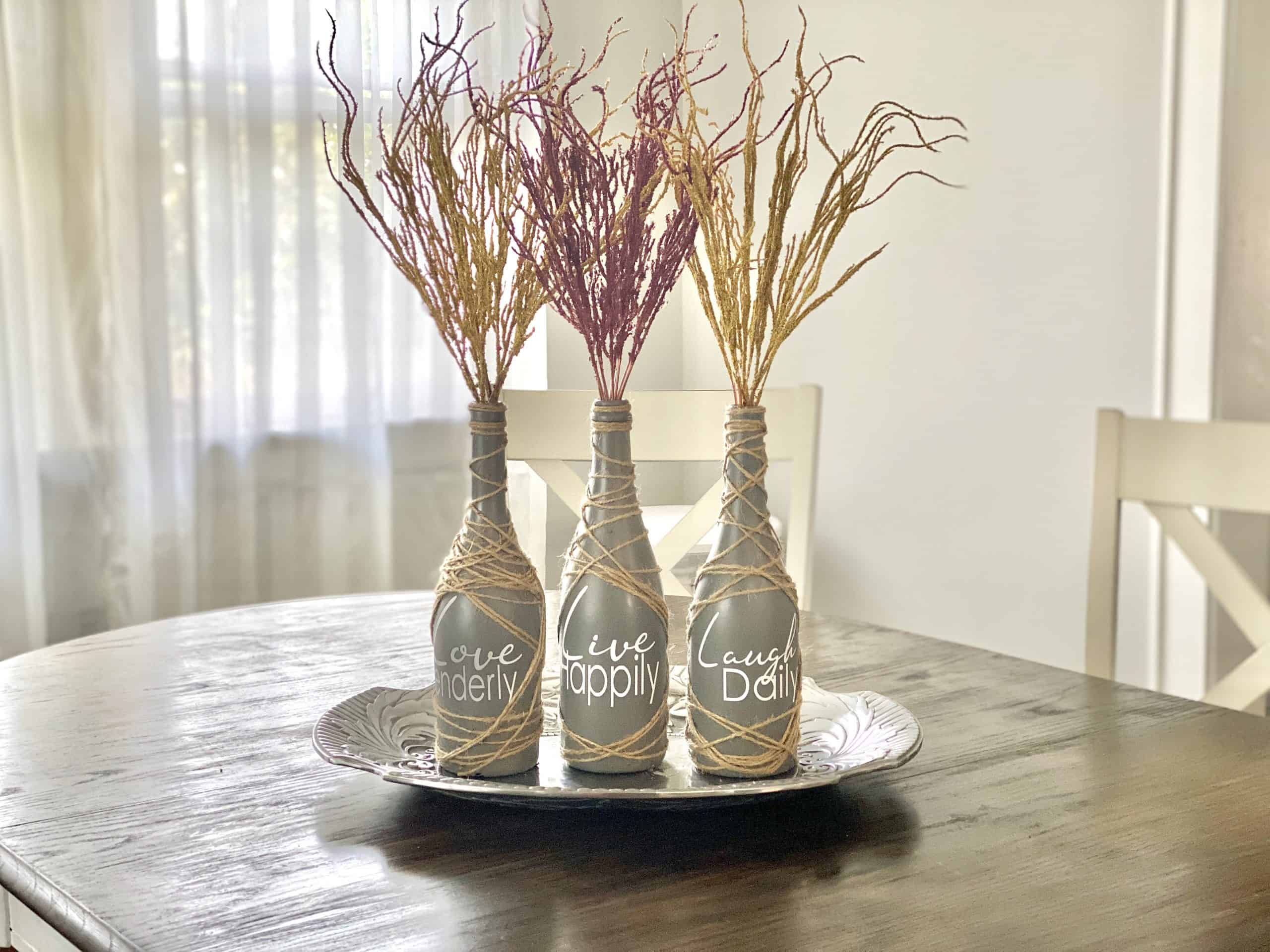 DIY upcycled wine bottle centerpiece