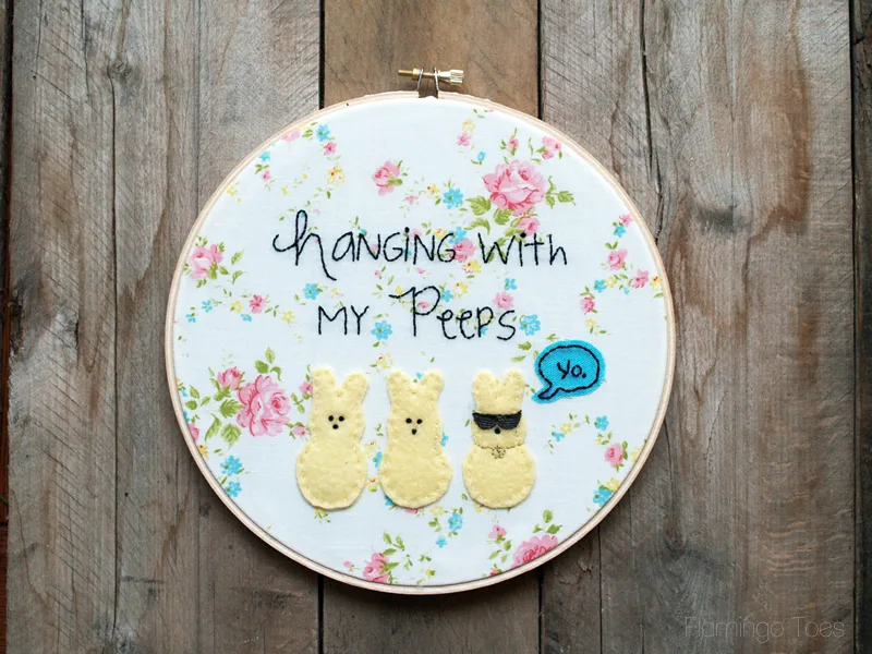 Hanging with my peeps embroidery hoop art