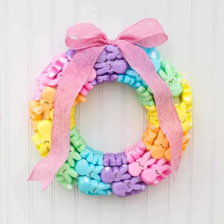 Rainbow bunny peeps wreath diy