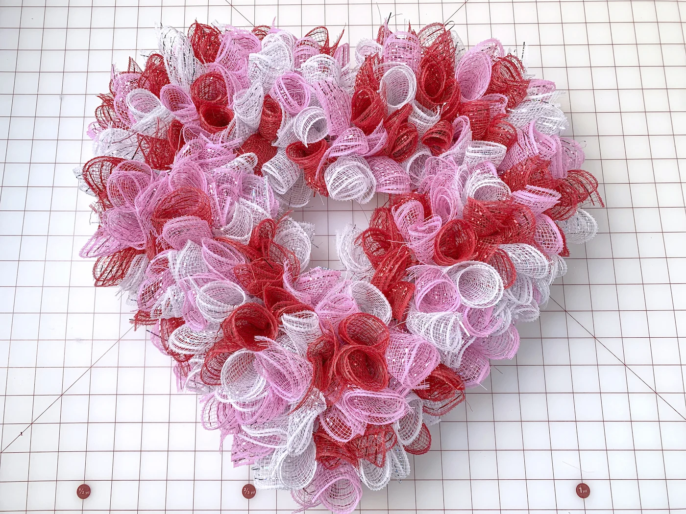 completed heart shaped deco mesh wreath