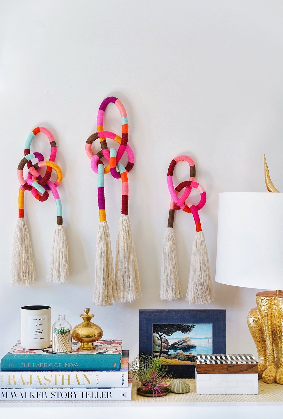 Wrapped and knotted tassel wall hangings