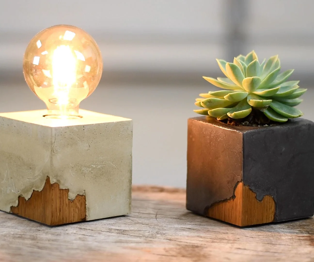 DIY Wood in Concrete Desk Lamp