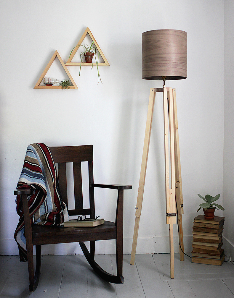 DIY Wood Tripod with Veneer lamp shade