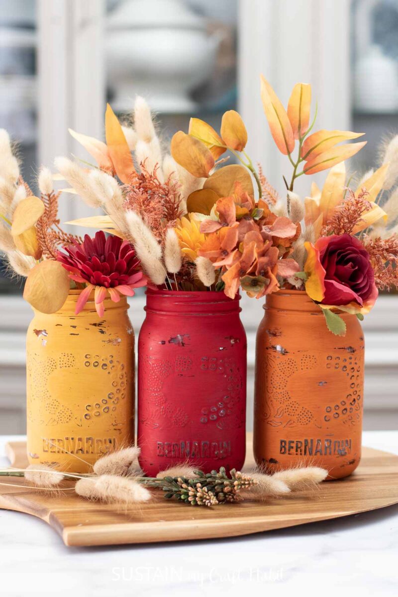 Chalk Painted Thanksgiving Mason Jars