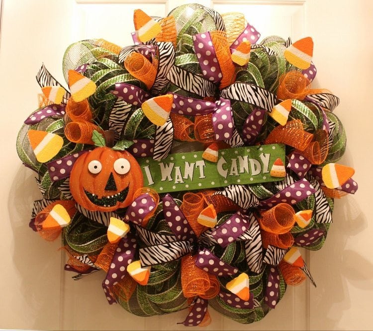 Festive Halloween Mesh Wreath Tutorial - I Want Candy Wreath