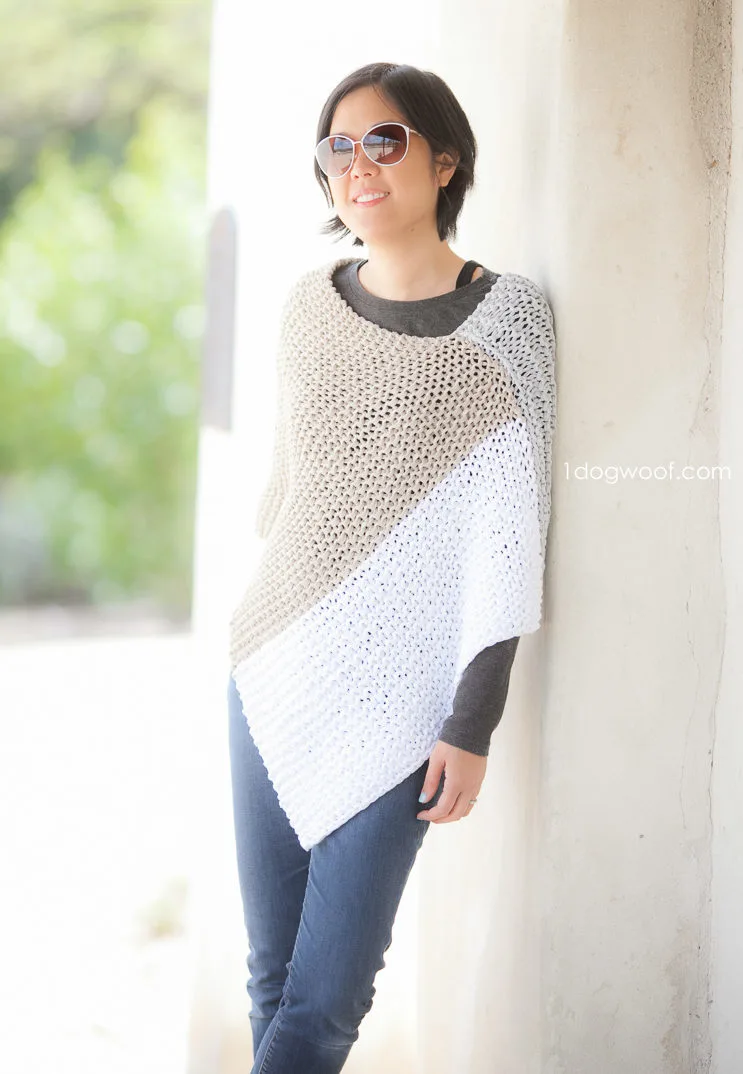 knit colorblock poncho