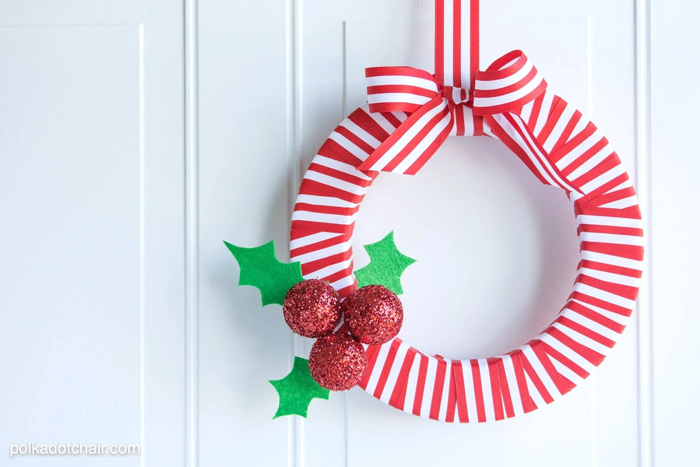 Red and white DIY Holly Berry Christmas Wreath