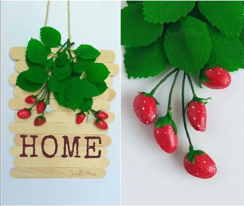 strawberry home sign using pistachio shells