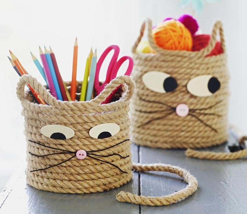 easy craft for kids cat storage baskets