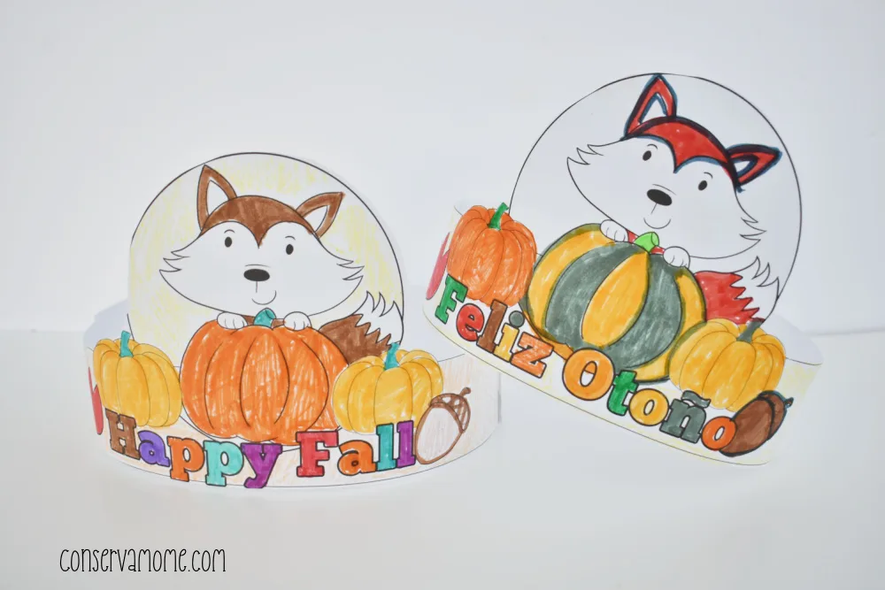 Fall printable hat for kids - spanish and english versions