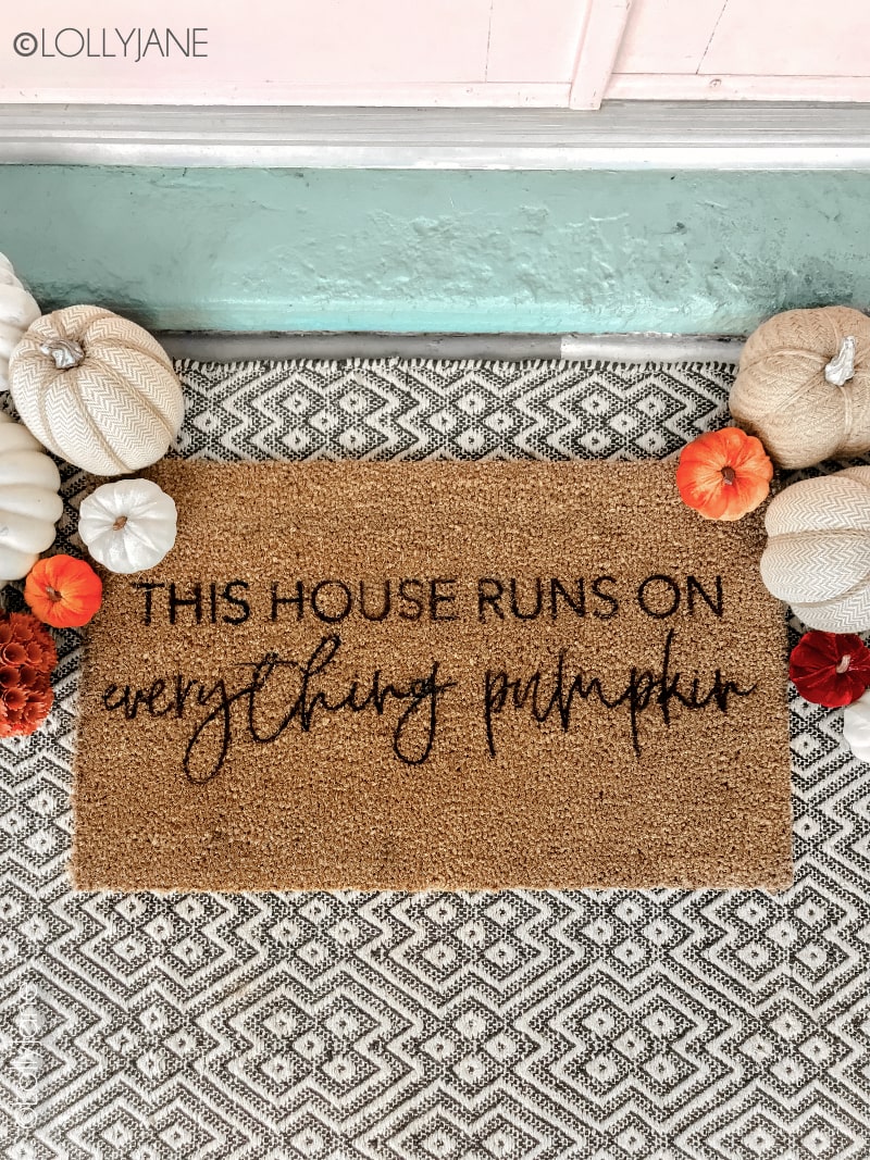 diy fall doormat coir rug 'this house runs on everything pumpkin'