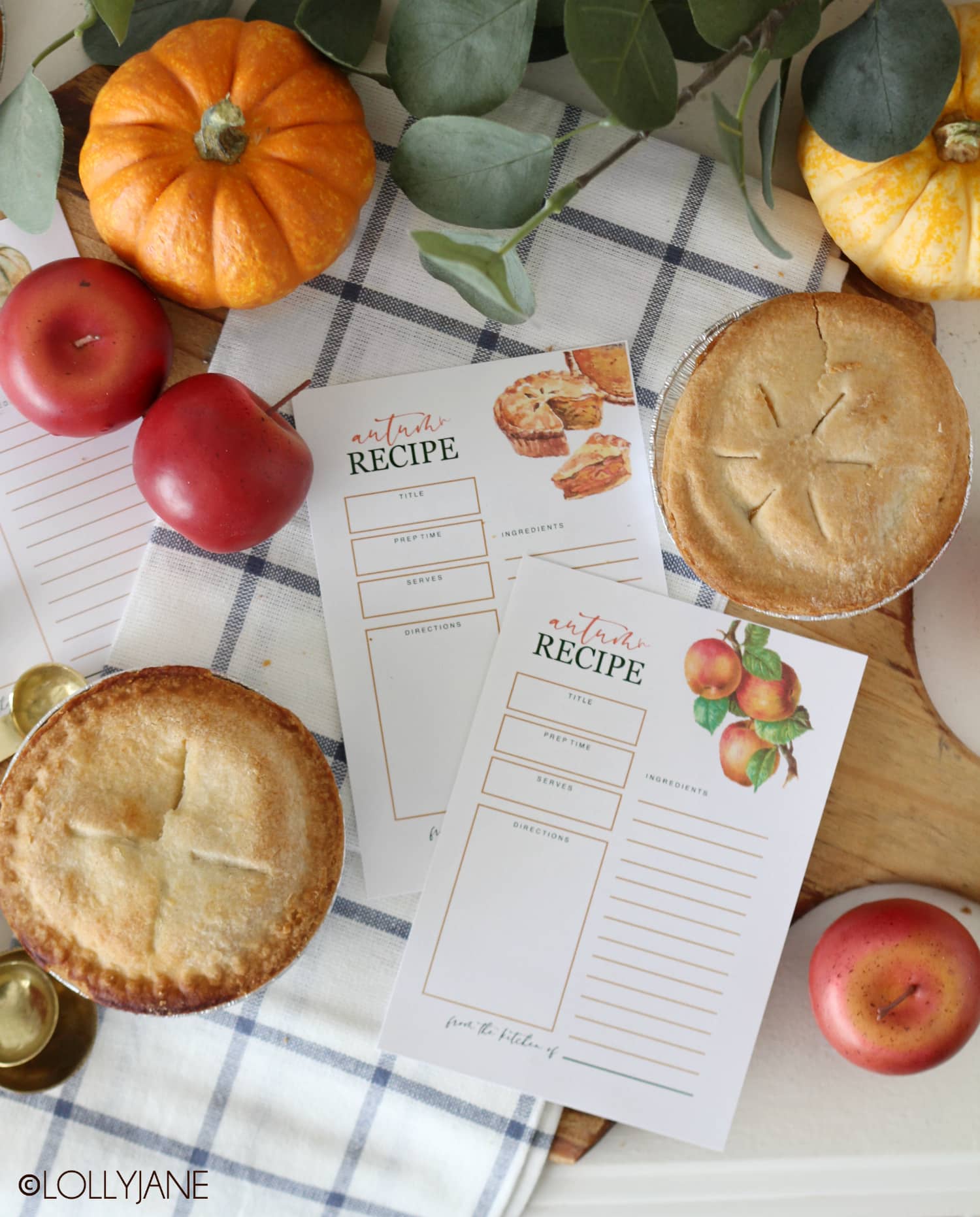 free printable autumn fall recipe cards