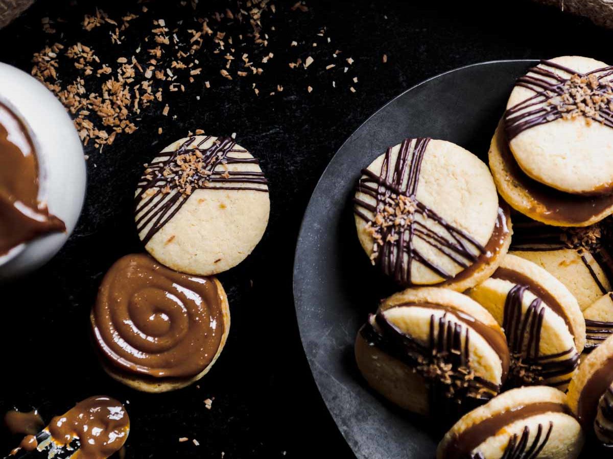 Billionaire Alfajores with Homemade Dulce de Leche & Toasted Coconut