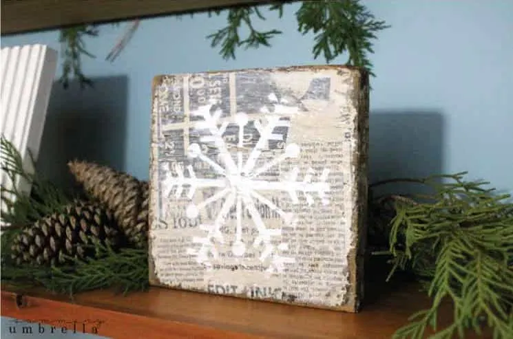 DIY vintage snowflake sign