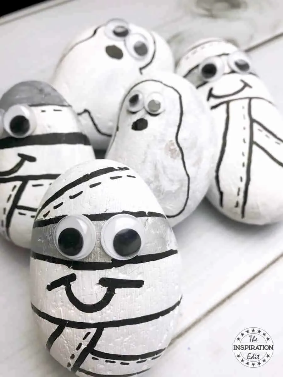 Halloween mummy painted rocks