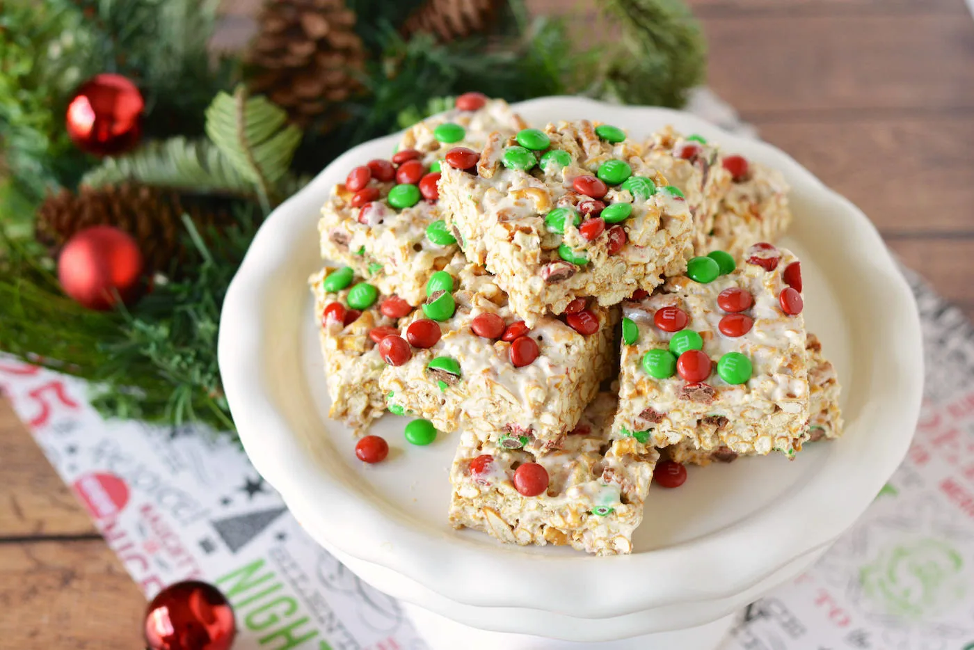 Marshmallow Pretzel Treats with M&Ms