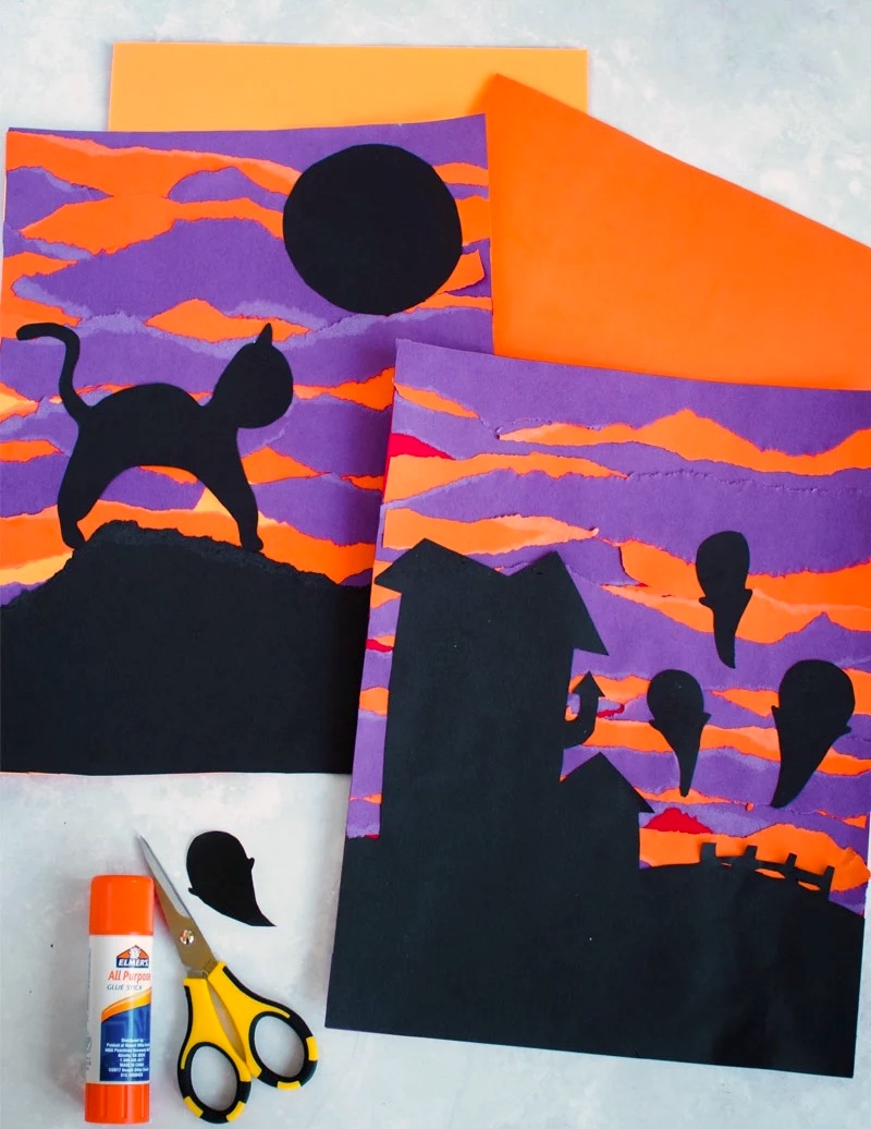 Torn Halloween paper art for kids