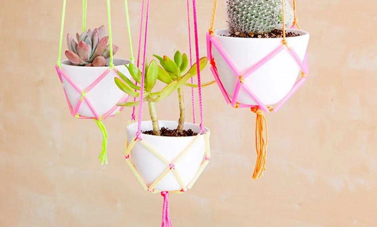 diy drinking straw hanging planters