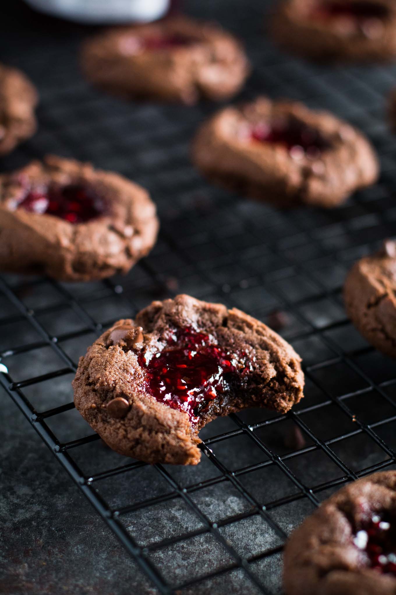 Chocolate Raspberry Thumbprint Cookies