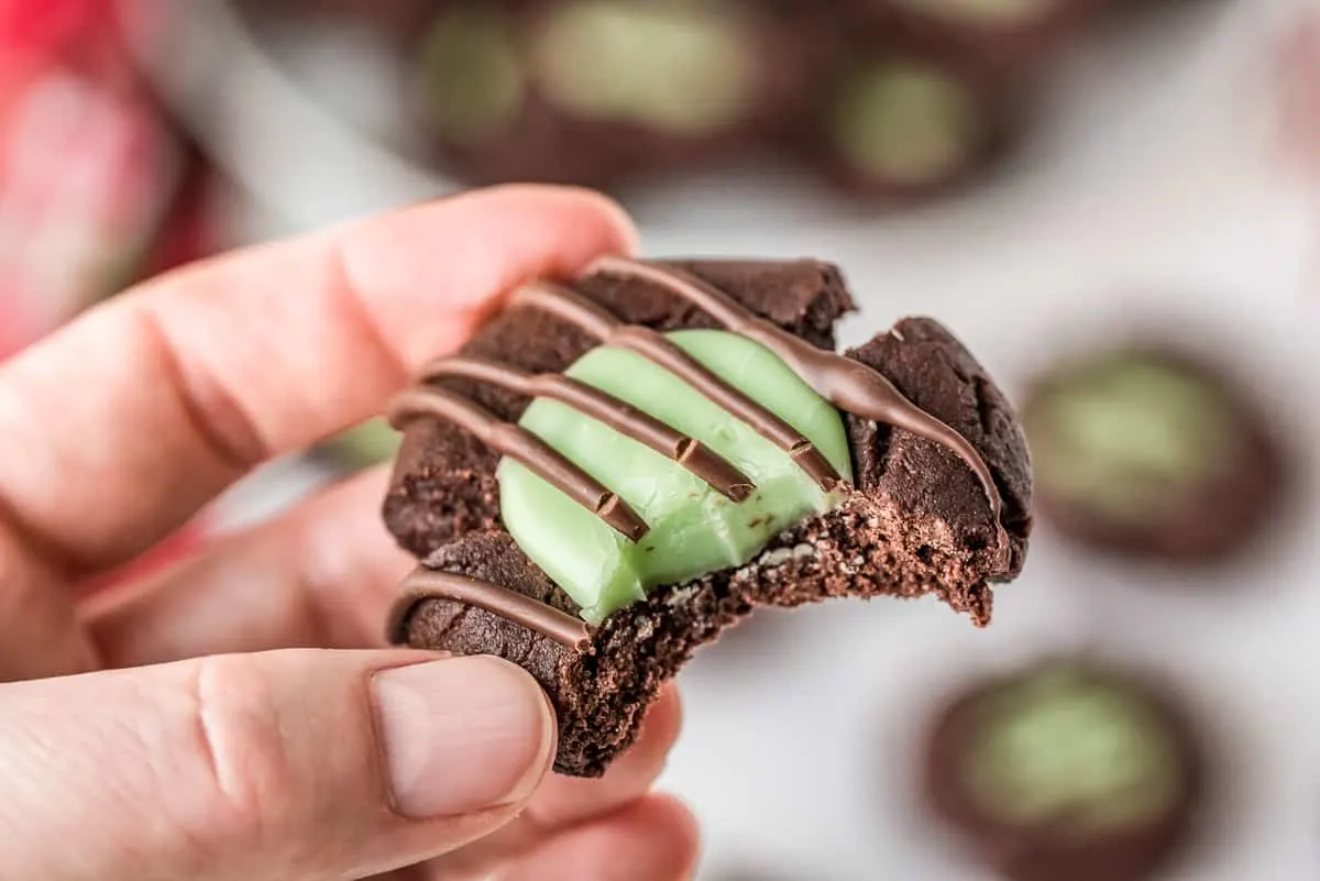 Chocolate Mint Fudge Thumbprint Cookies