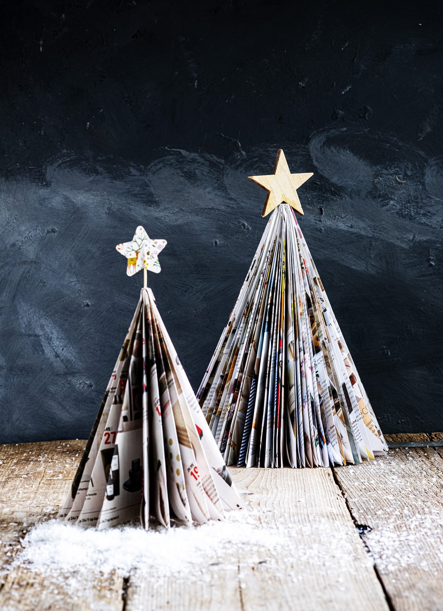 magazine and junk mail christmas trees