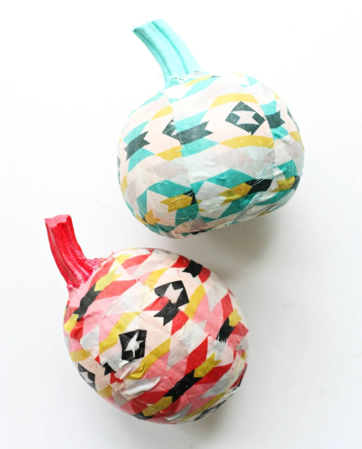 Pumpkins covered with fabric using Mod Podge