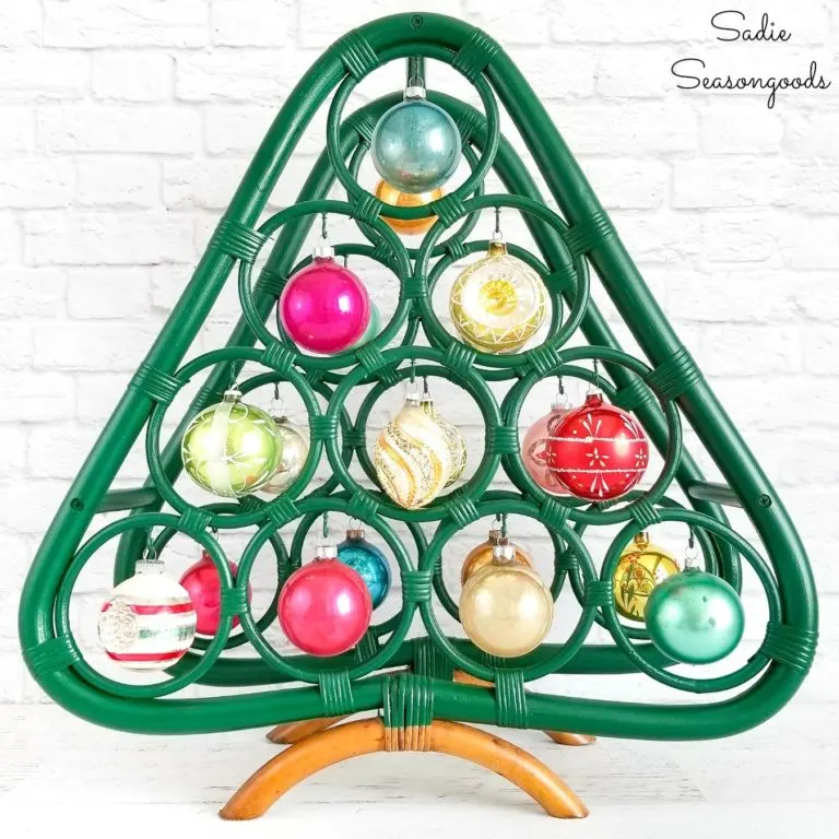 boho christmas tree from a bamboo wine rack