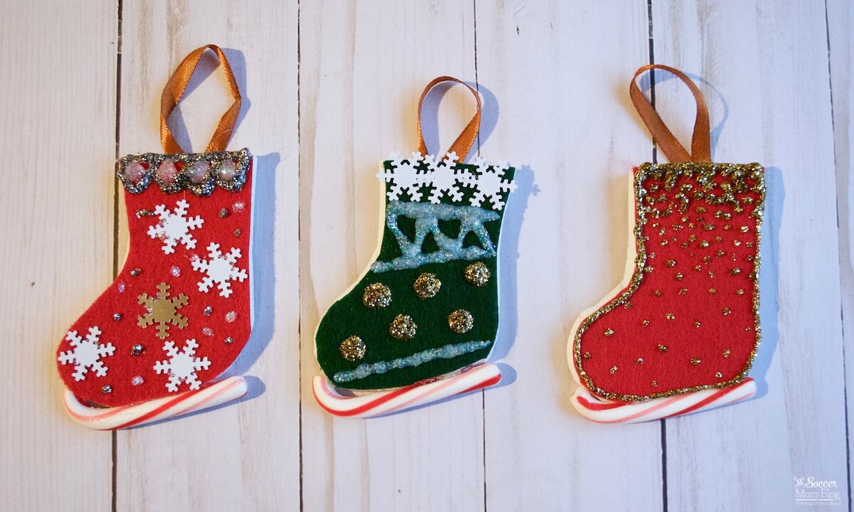 candy cane ice skate ornaments