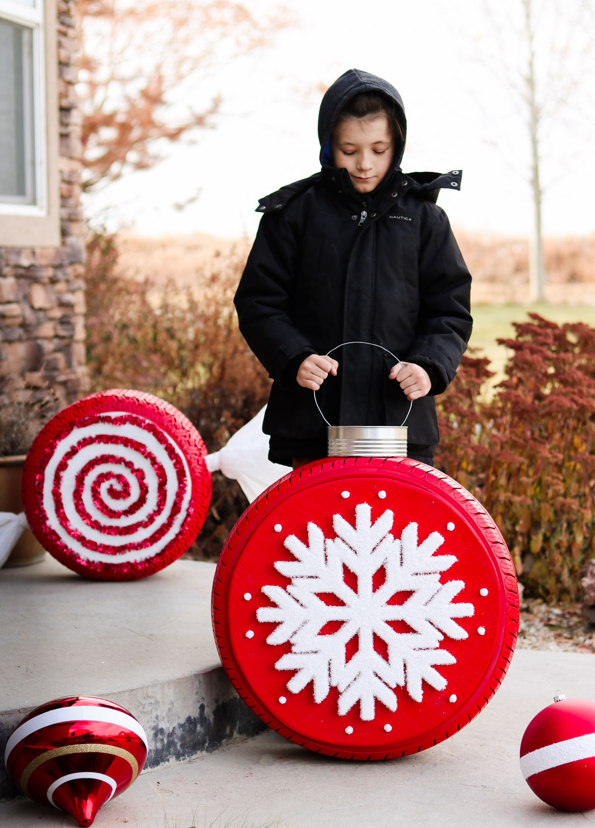 DIY Giant christmas ornament from a tire