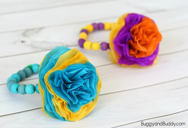 tissue paper flower bracelet craft for kids