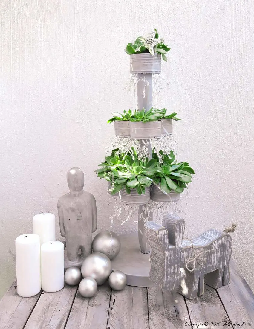 turn tin cans into a succulent christmas tree