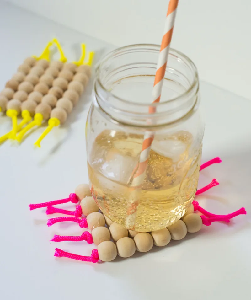 cord and bead wood coasters