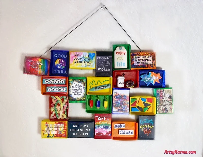 inspirational shadow box made from matchboxes