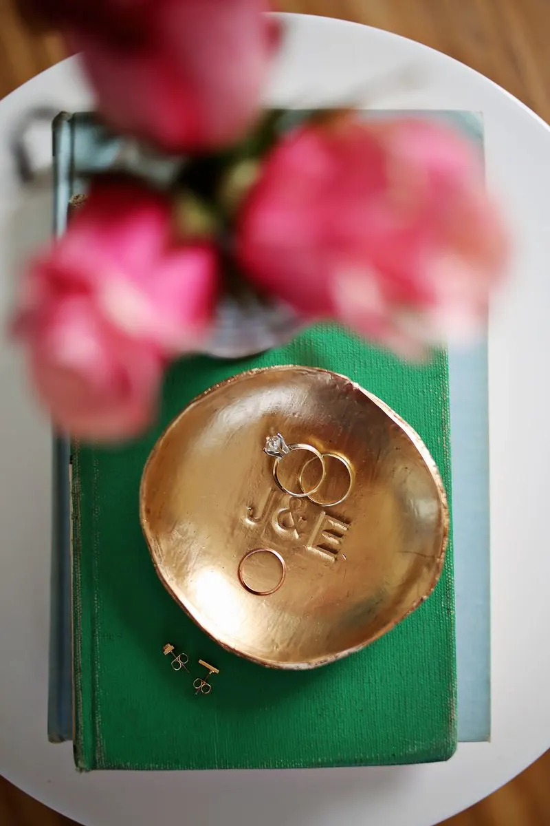 metallic gold stamped clay ring dish DIY