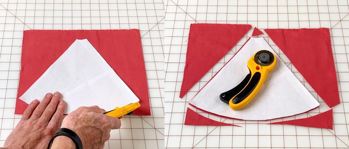 Cutting the template out of the flannel fabric using a rotary cutter